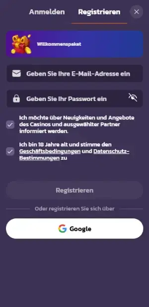 Coolzino Registrierung