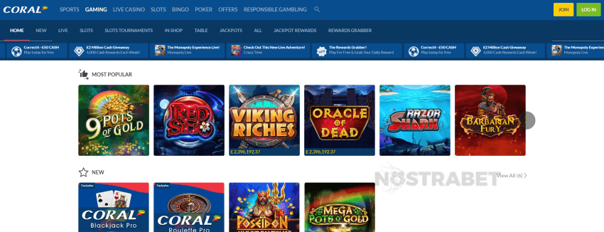 coral casino homepage