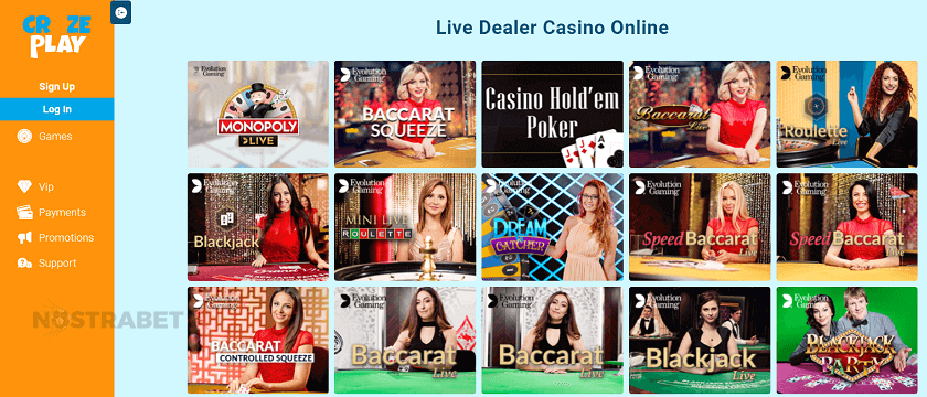 Craze Play live casino
