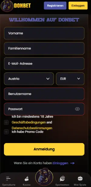 Donbet Registrierung