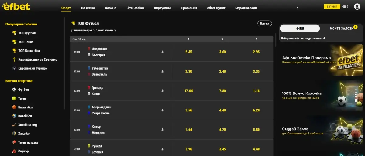 Ефбет Спортни Залози