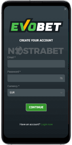 Evobet app mobile registration