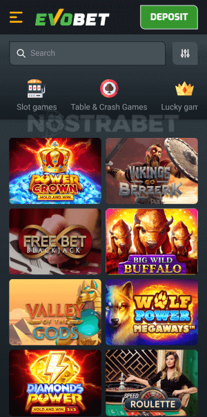 Evobet mobile casino games