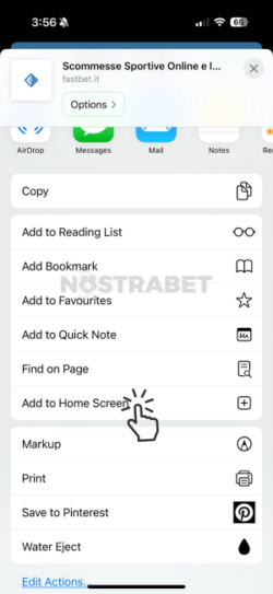 Fastbet si aggiunge alla home page su iOS