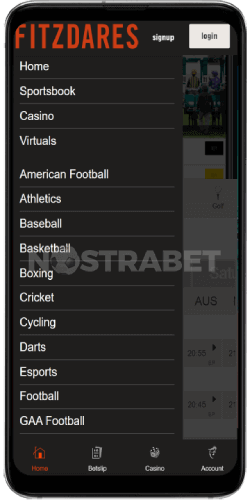 fitzdares android app menu