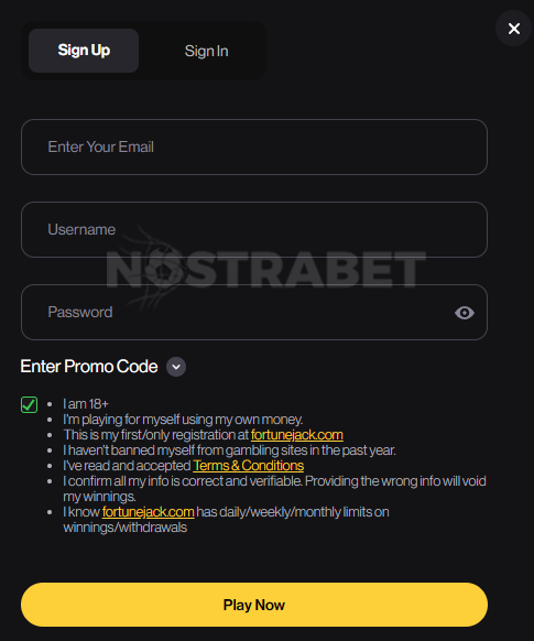 fortunejack registration form