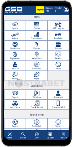 Gal Sport Betting Zambia android app main menu