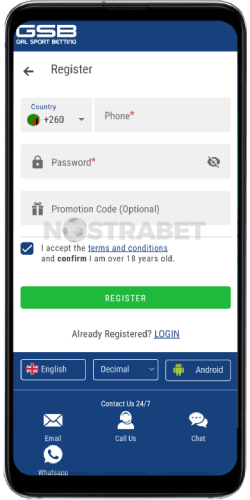 Gal Sport Betting Zambia Android App registration