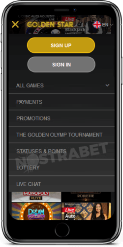 Golden Star mobile menu