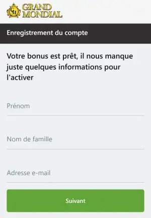 Grand Mondial inscription via mobile