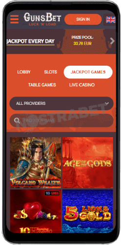 Gunsbet Android Casino Jackpots