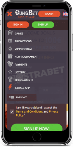 Gunsbet iOS Casino App Navigation