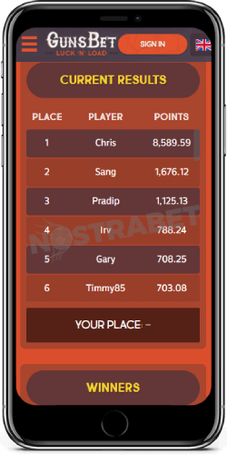 Gunsbet iOS App Tournaments