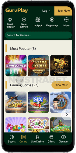 GuruPlay Casino Mobile Version