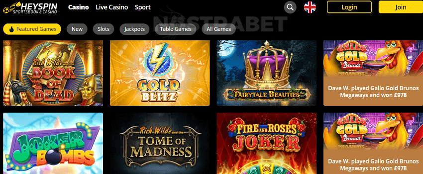 heyspin casino website design