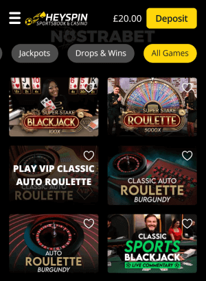 HeySpin live casino games mobile