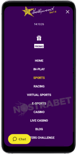 Hollywoodbets Menu on Android