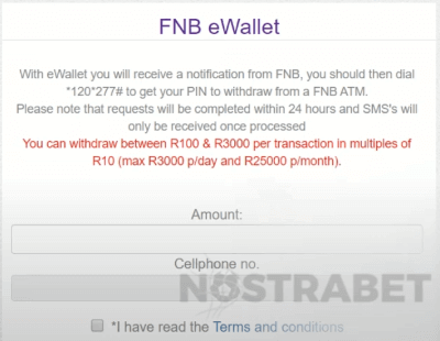 fnb ewallet withdrawal charges