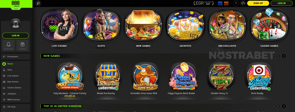 homepage of 888casino