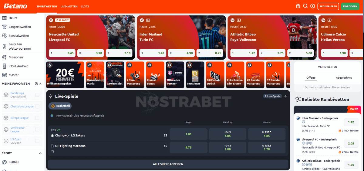 homepage of betano.de