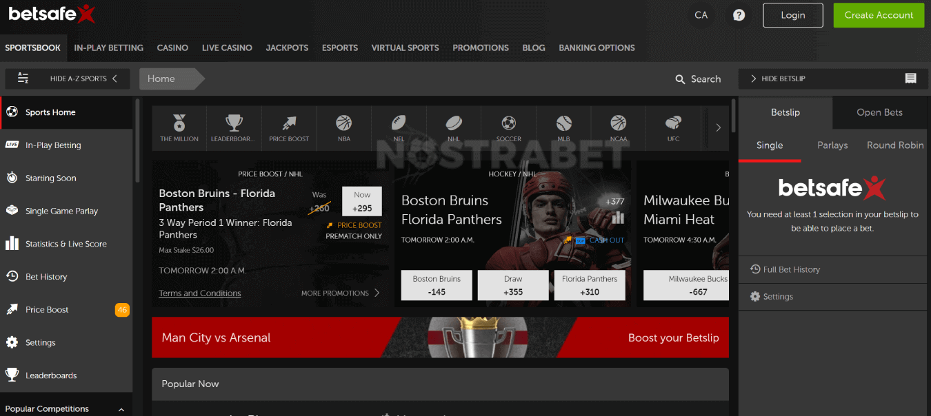 homepage of betsafe Ontario