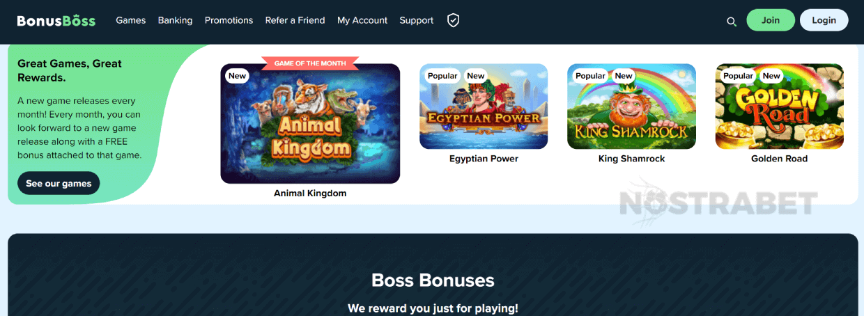 homepage of bonusboss