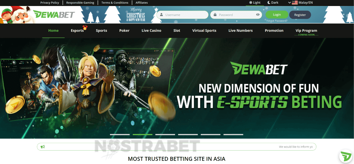 homepage of dewabet