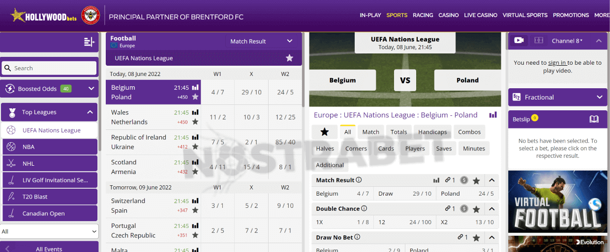 homepage of hollywoodbets