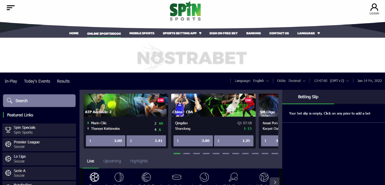 homepage of spinsports