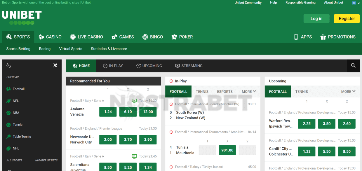 homepage of unibet