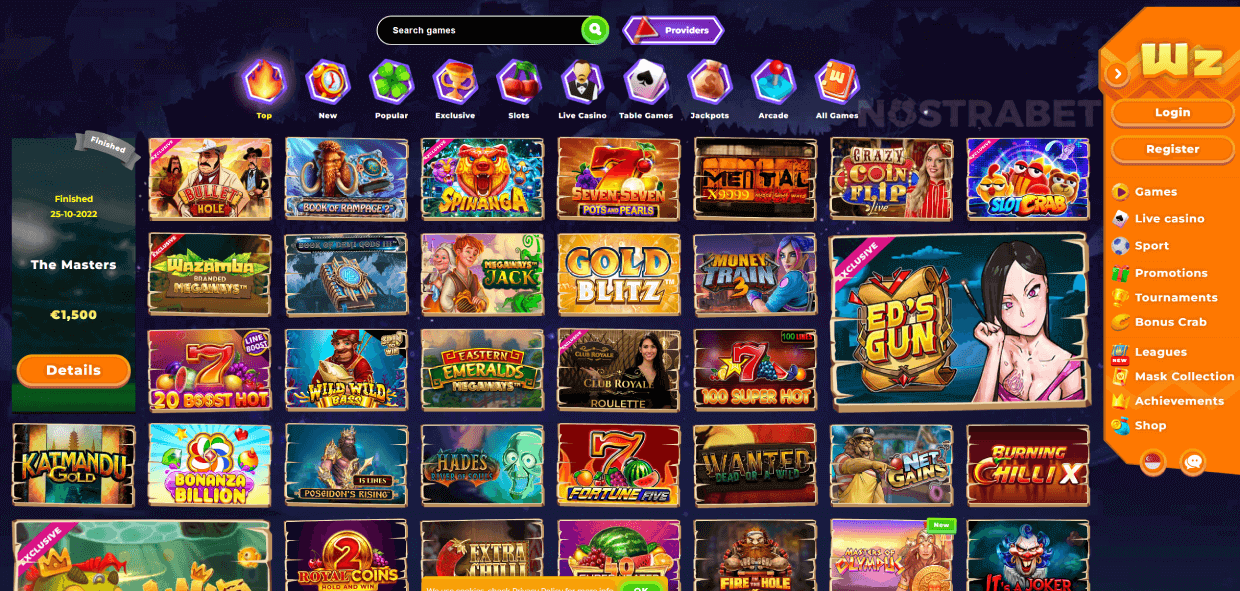 homepage of wazamba casino
