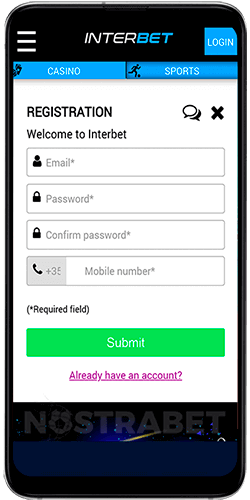 Interbet mobile registration for Android