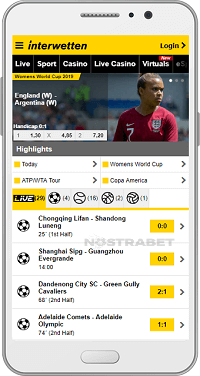Sports Section in Interwetten Android App