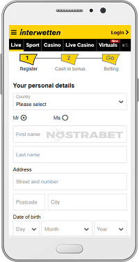 Registration at Interwetten Android app