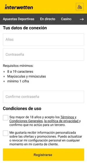 Interwetten introduce el código de bono
