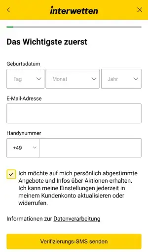Interwetten Registrierung per Mobil