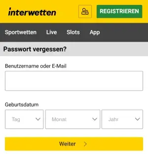 Interwetten Passwort zurücksetzen mobil