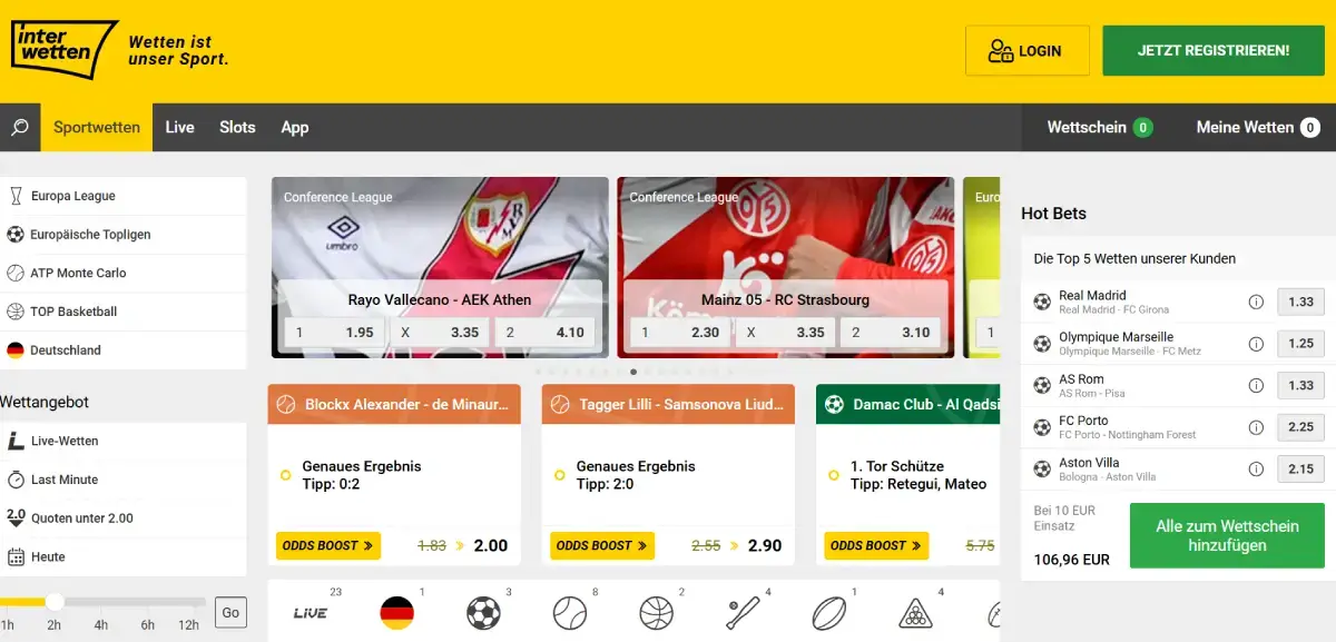 Interwetten Sport-Startseite