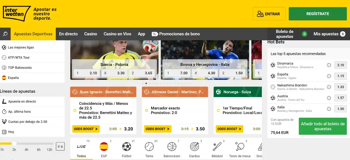 Interwetten deportes página de inicio