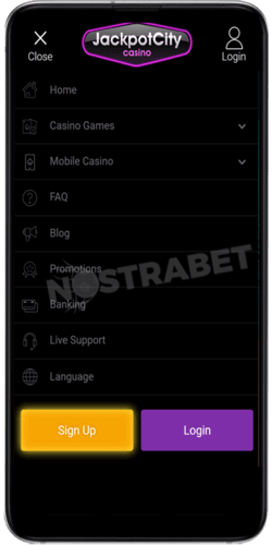 jackpotcity casino android app menu