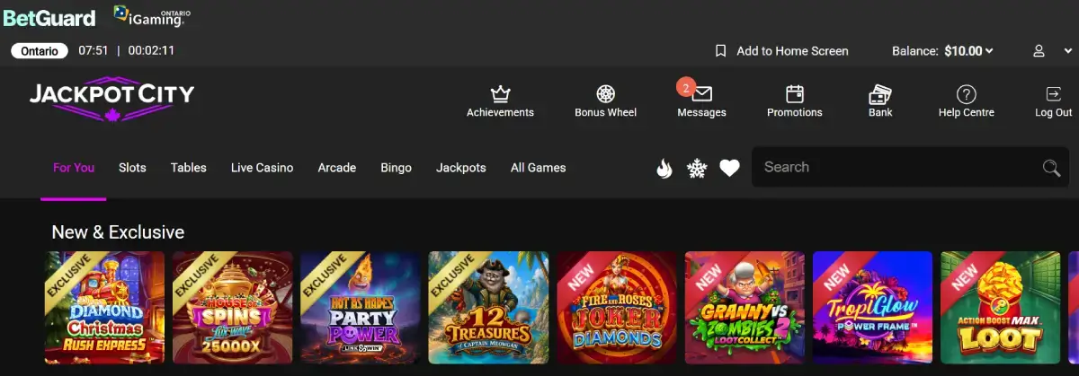 Jackpotcity casino games Ontario