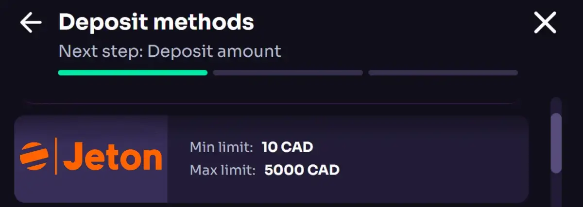 Jeton casino deposits