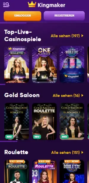 Kingmaker Live Casino-Spiele