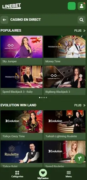 jeux de casino en direct linebet