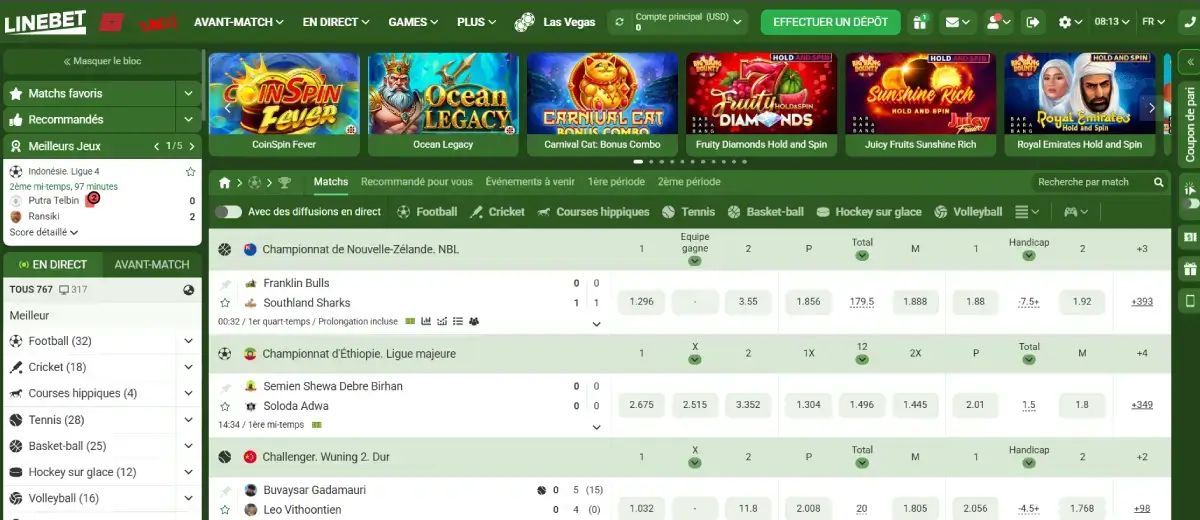 LineBet sports page d'accueil