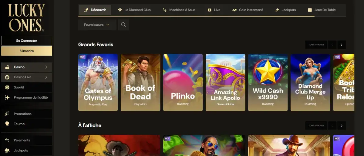Lucky Ones page d'accueil du casino