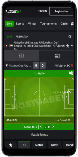 In-Play section in LuckyBet Android app