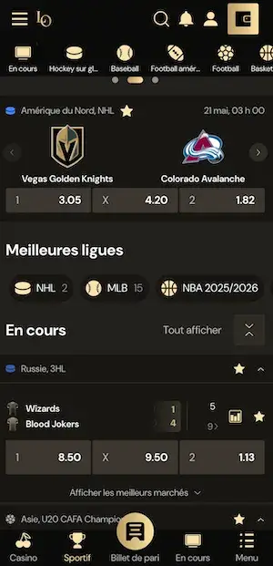 page d'accueil du sport luckyones