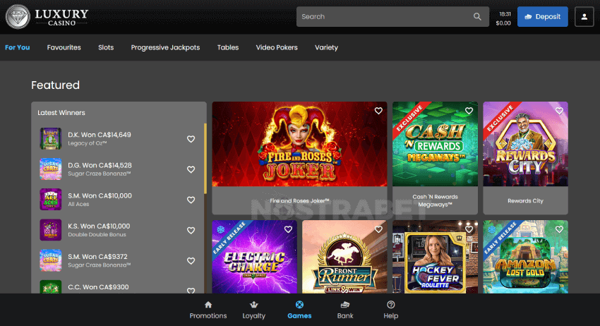 luxury casino homepage