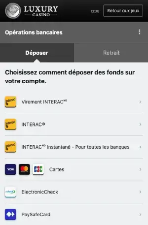 Luxury Casino dépôt mobile